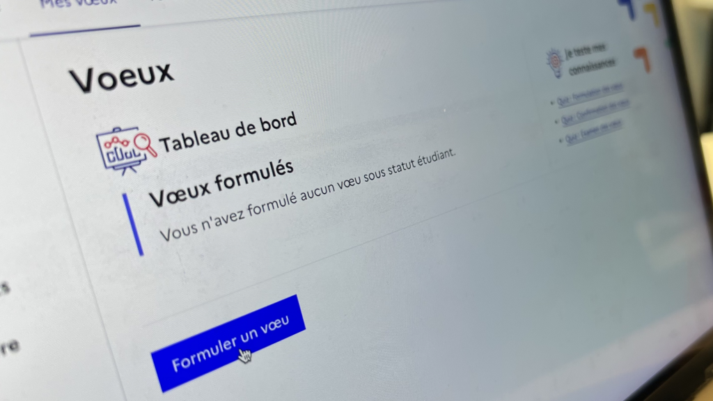 Ecran d'ordinateur sur le site Parcoursup